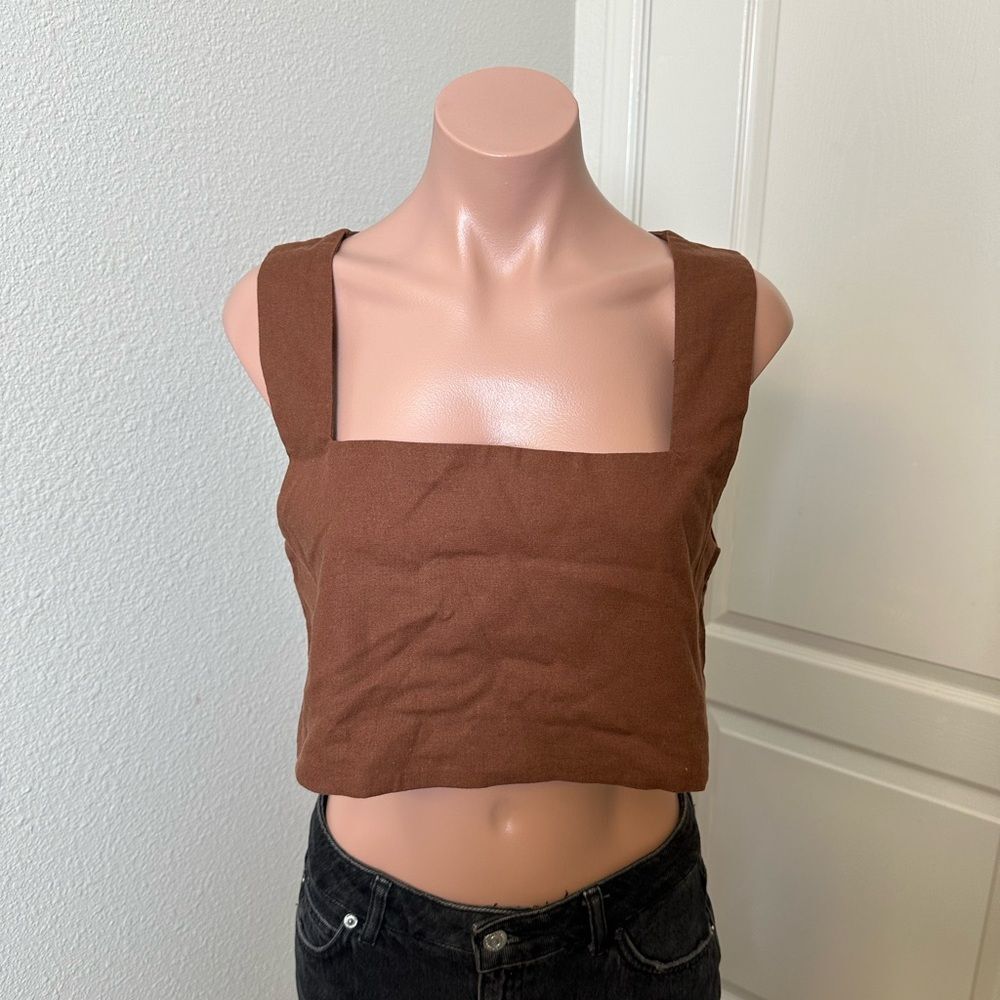 O.P.T Brown Square Neck Crop Top Sz S